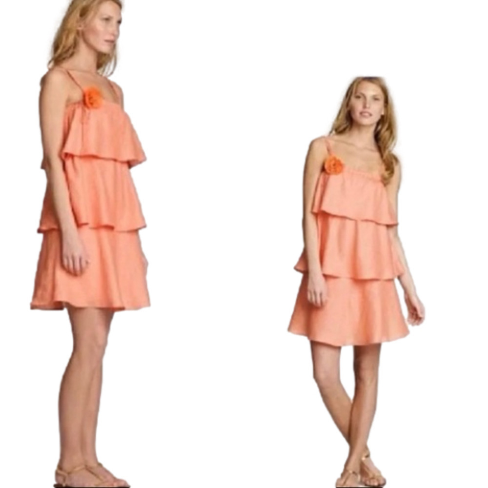 J. CREW CORAL LINEN TIERED MINI DRESS- SIZE 12- NWT